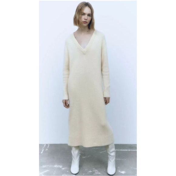 Zara Grey Maxi Sweater Dress Size L - Picture 1 of 9